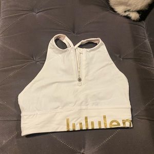 White and Gold High Neck Lululemon Sports Bra